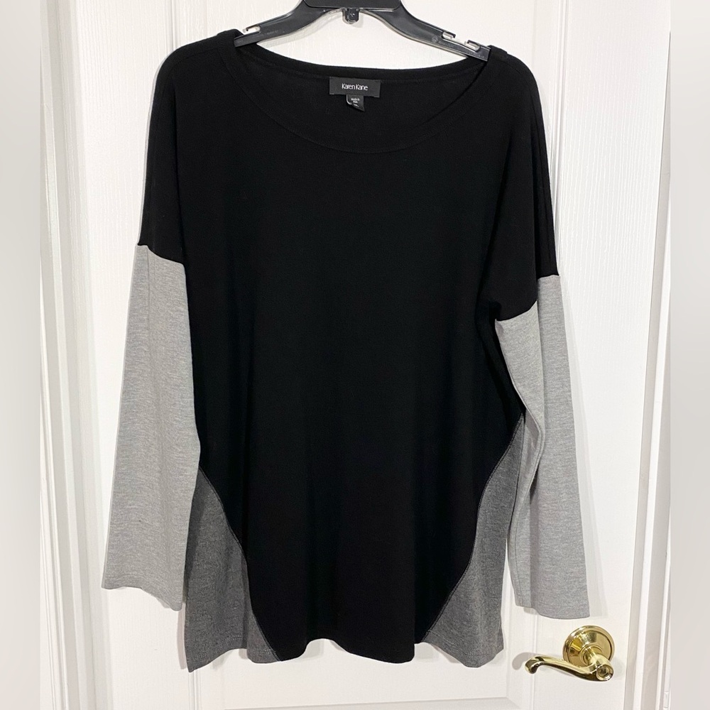 Karen Kane Colorblock Ribbed Knit Tunic Top USA MADE Black Gray XL